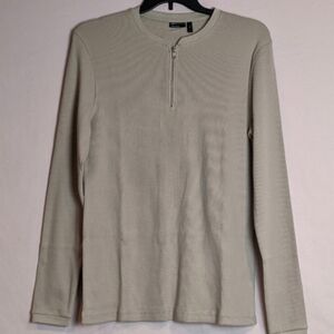 ASOS Neutral Beige Quarter Zip Long Sleeve Pullover Waffle Knit Thermal Tee XL